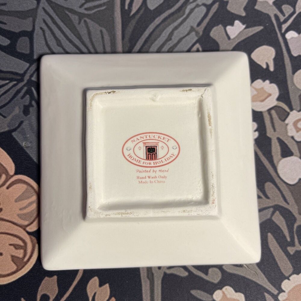 Nantucket Home for Holiday Snowman Family Christmas Square Plate 4 in Hand Paint - Picture 2 of 2